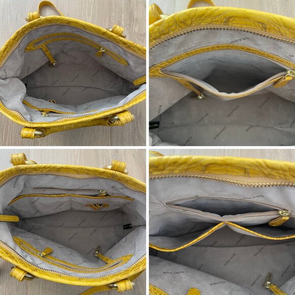 Vintage Brahmin Handbag Purse Crossbody Yellow Mini Arlo Leather Croc Gold - Picture 12 of 14